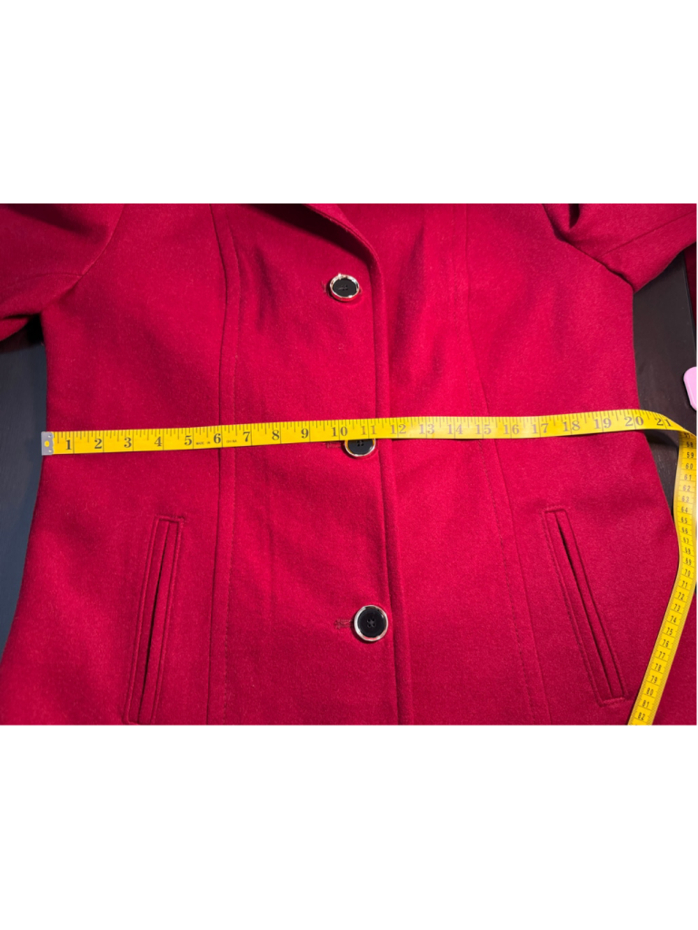 St Johns Bay Red Wool Blend Car Coat L Classic Button Front Winter - Picture 9 of 11